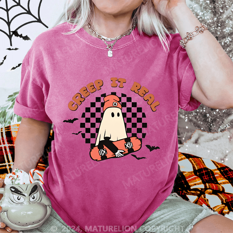 Maturelion Halloween Gift Creep It Real Ghost Washed T-Shirt