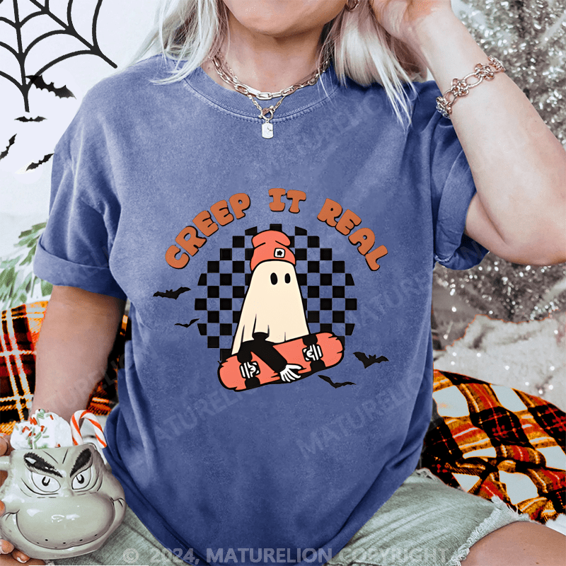 Maturelion Halloween Gift Creep It Real Ghost Washed T-Shirt