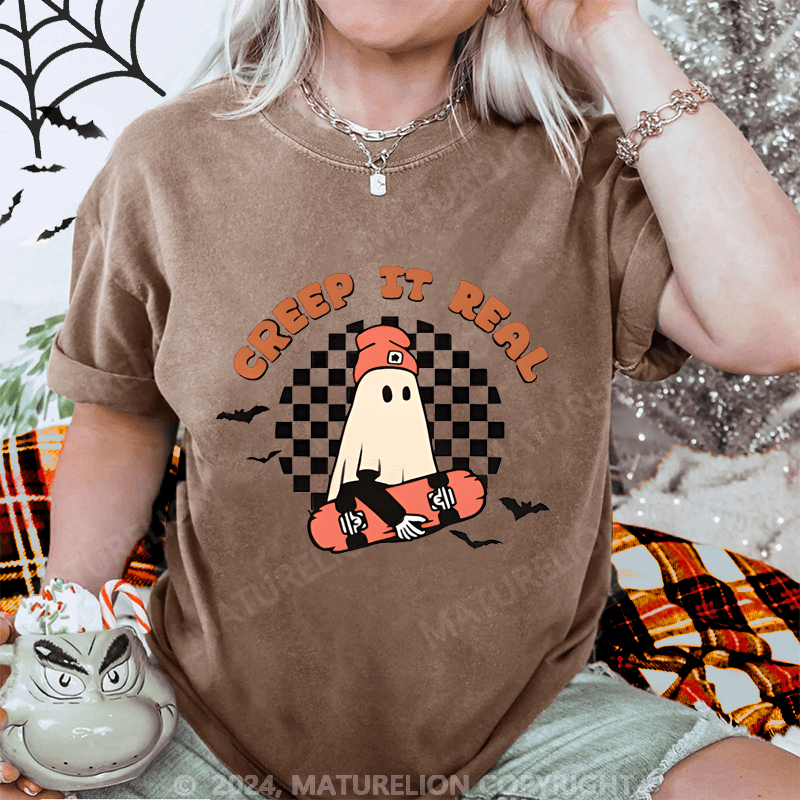 Maturelion Halloween Gift Creep It Real Ghost Washed T-Shirt