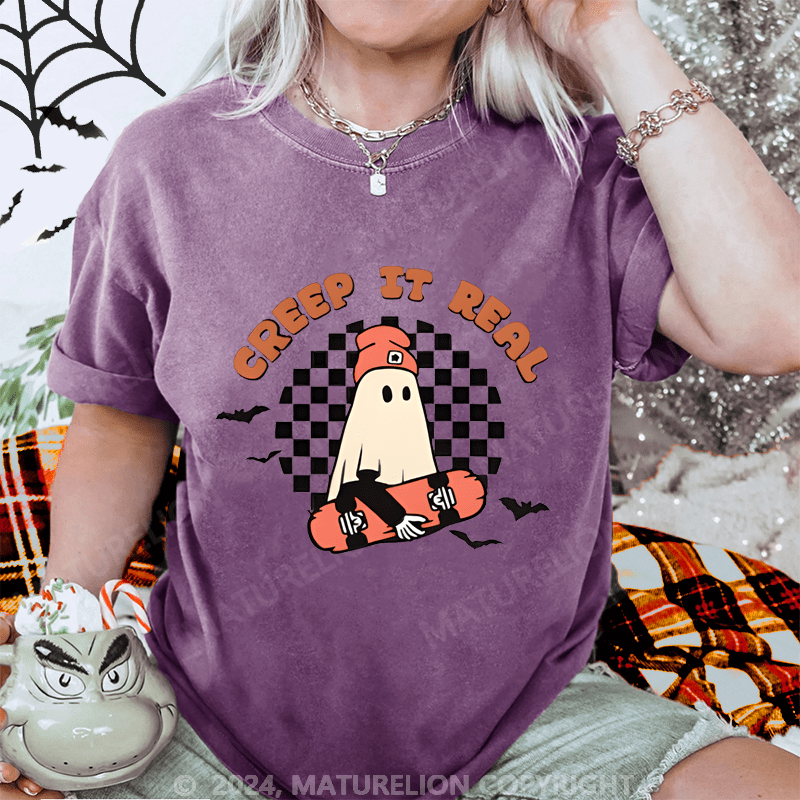 Maturelion Halloween Gift Creep It Real Ghost Washed T-Shirt