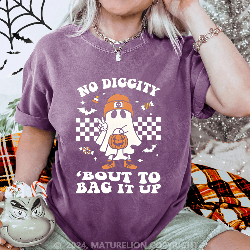 Maturelion Halloween No Diggity Bout To Bag It Up Funny Washed T-Shirt
