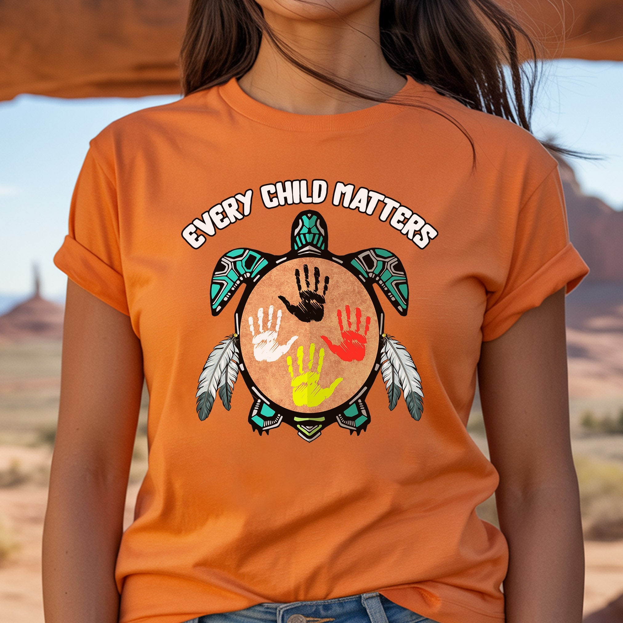 Every Child Matters Feather Hand Color On Turtle Unisex T-Shirt/Hoodie/Sweatshirt 067
