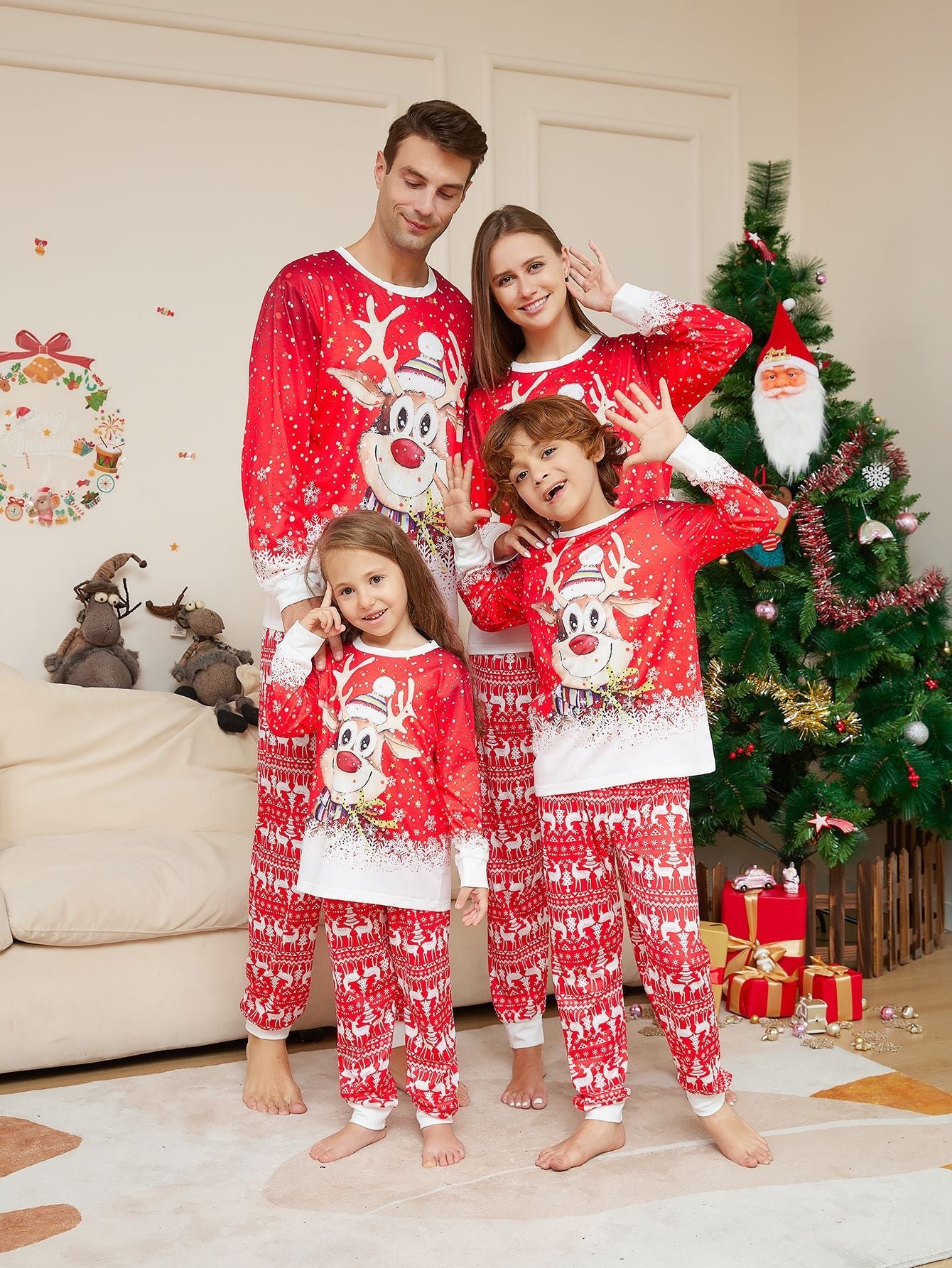 Snow Elk Matching Family Christmas Pajamas (Dog Pajamas Included)
