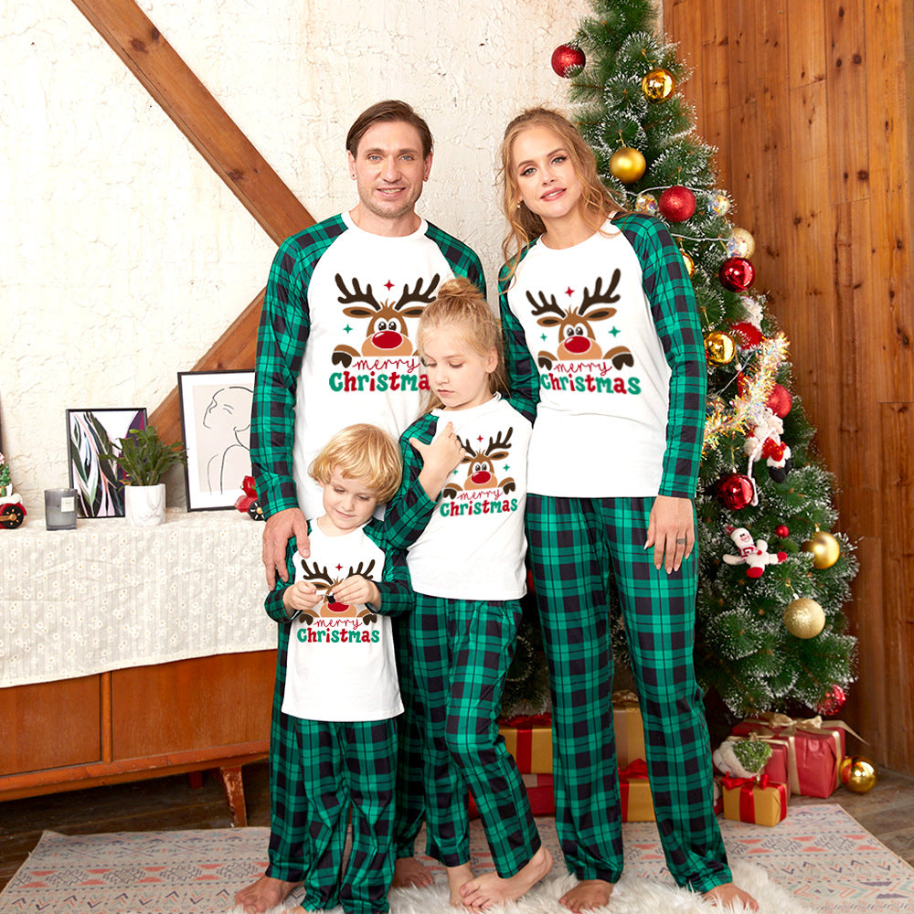Green Plaid Christmas Reindeer Matching Family Christmas Pajamas-Dog Pajamas Included
