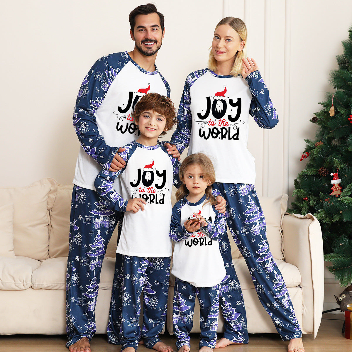 Joy World Pattern Matching Family Christmas Pajamas