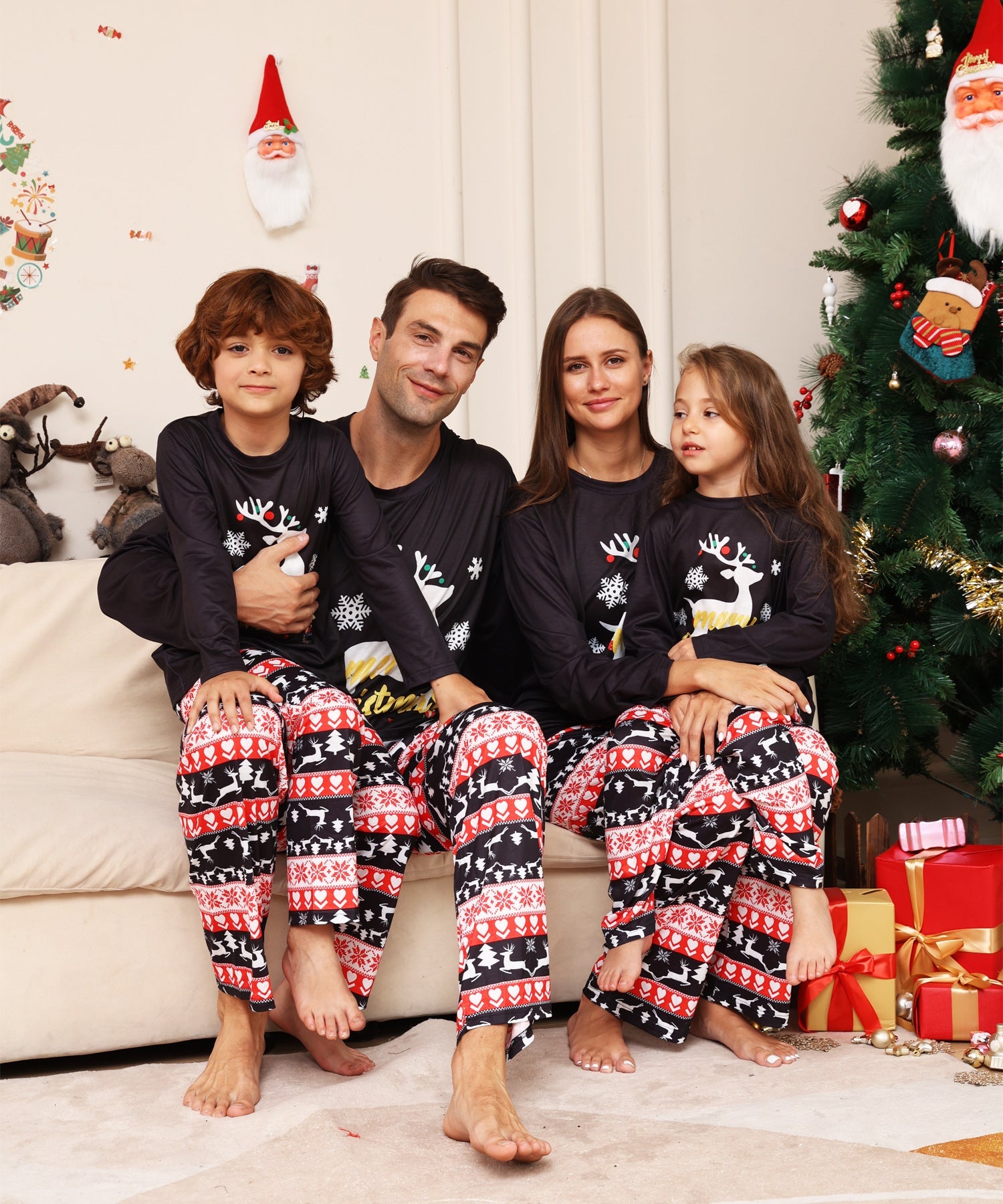 Black Reindeer Matching Family Christmas Pajamas-Dog Pajamas Included