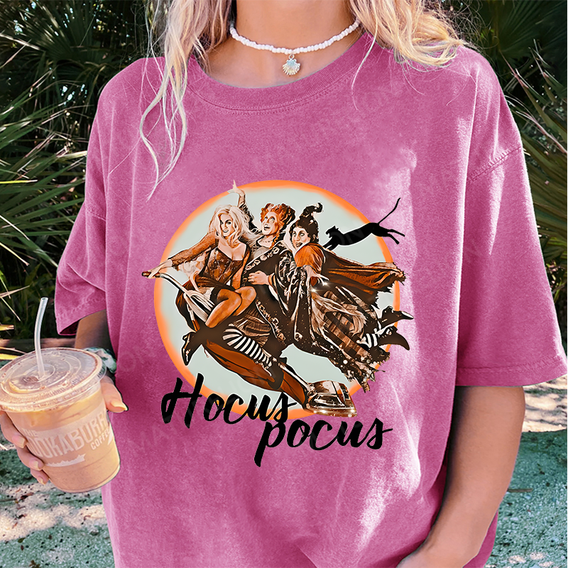 Maturelion Women's T-Shirt Retro Halloween Magic – Sanderson hallowen Sisters,Hocus halloween Cotton T-Shirt