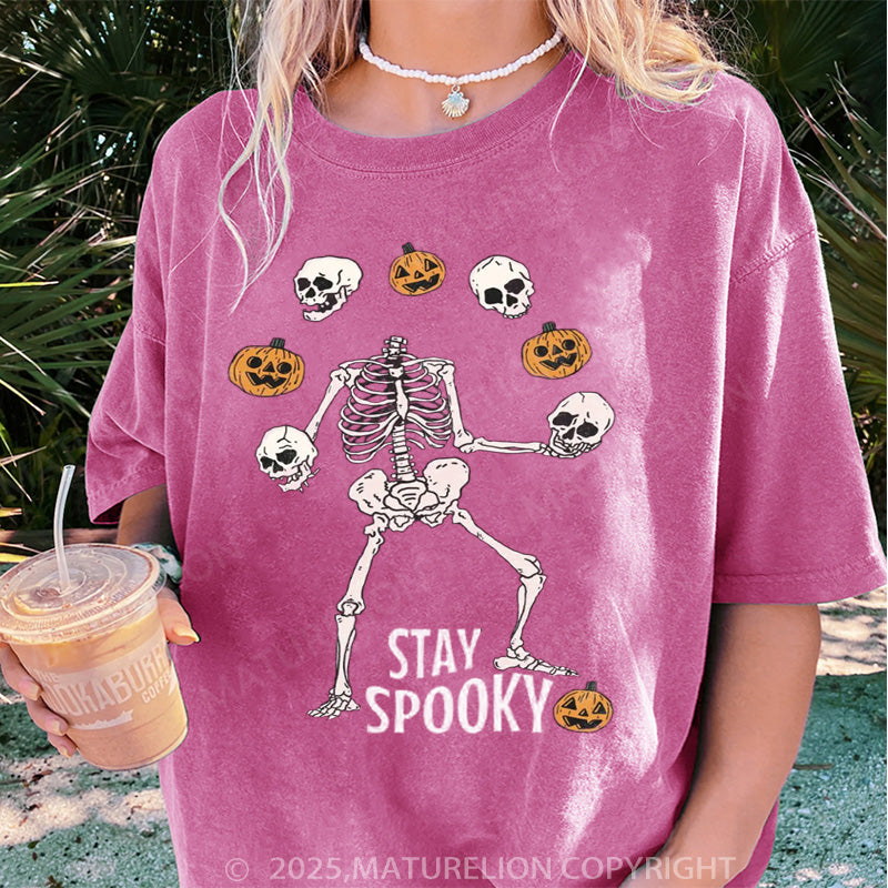 Maturelion Women's T-shirt Stay Spooky Skeleton DTG Washed T-shirt