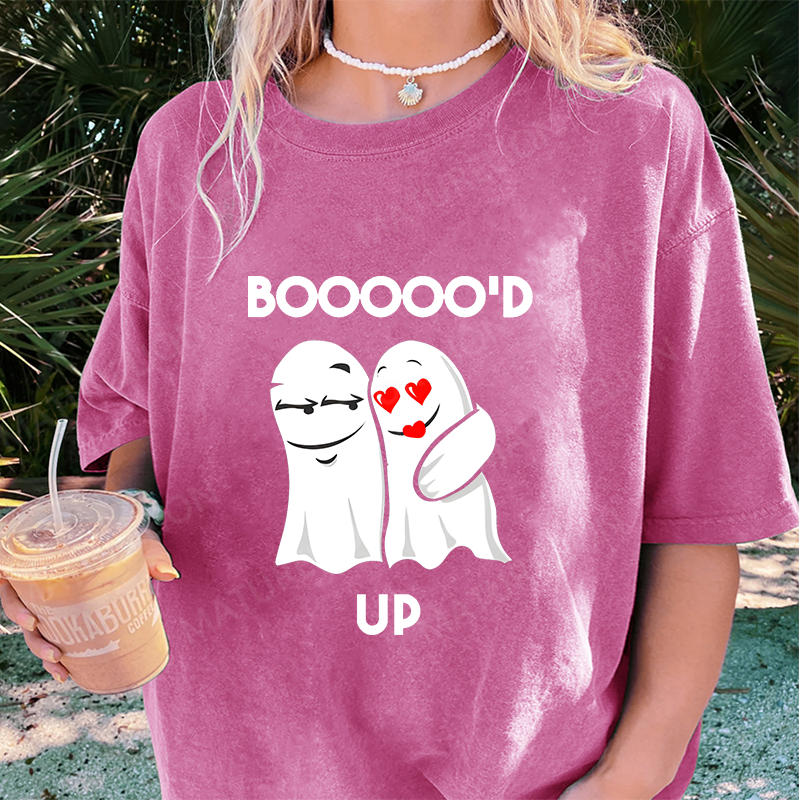Maturelion Women's T-Shirt Cute Boo'd Up and Loving It Spooky Cute Couple Vibes Ghostly halloween Cotton T-Shirt
