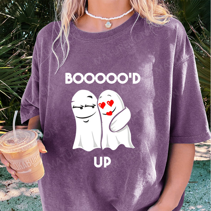 Maturelion Women's T-Shirt Cute Boo'd Up and Loving It Spooky Cute Couple Vibes Ghostly halloween Cotton T-Shirt