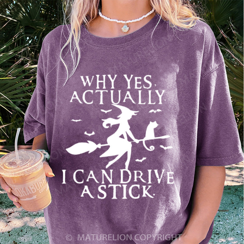 Maturelion Women's T-shirt Witch Driving Stick DTG Washed T-shirt