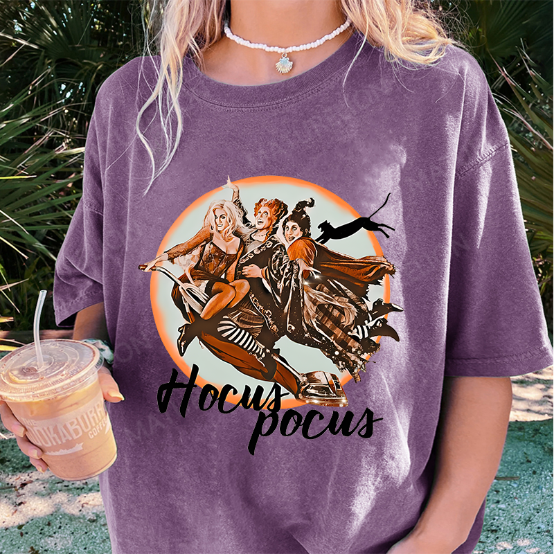 Maturelion Women's T-Shirt Retro Halloween Magic – Sanderson hallowen Sisters,Hocus halloween Cotton T-Shirt