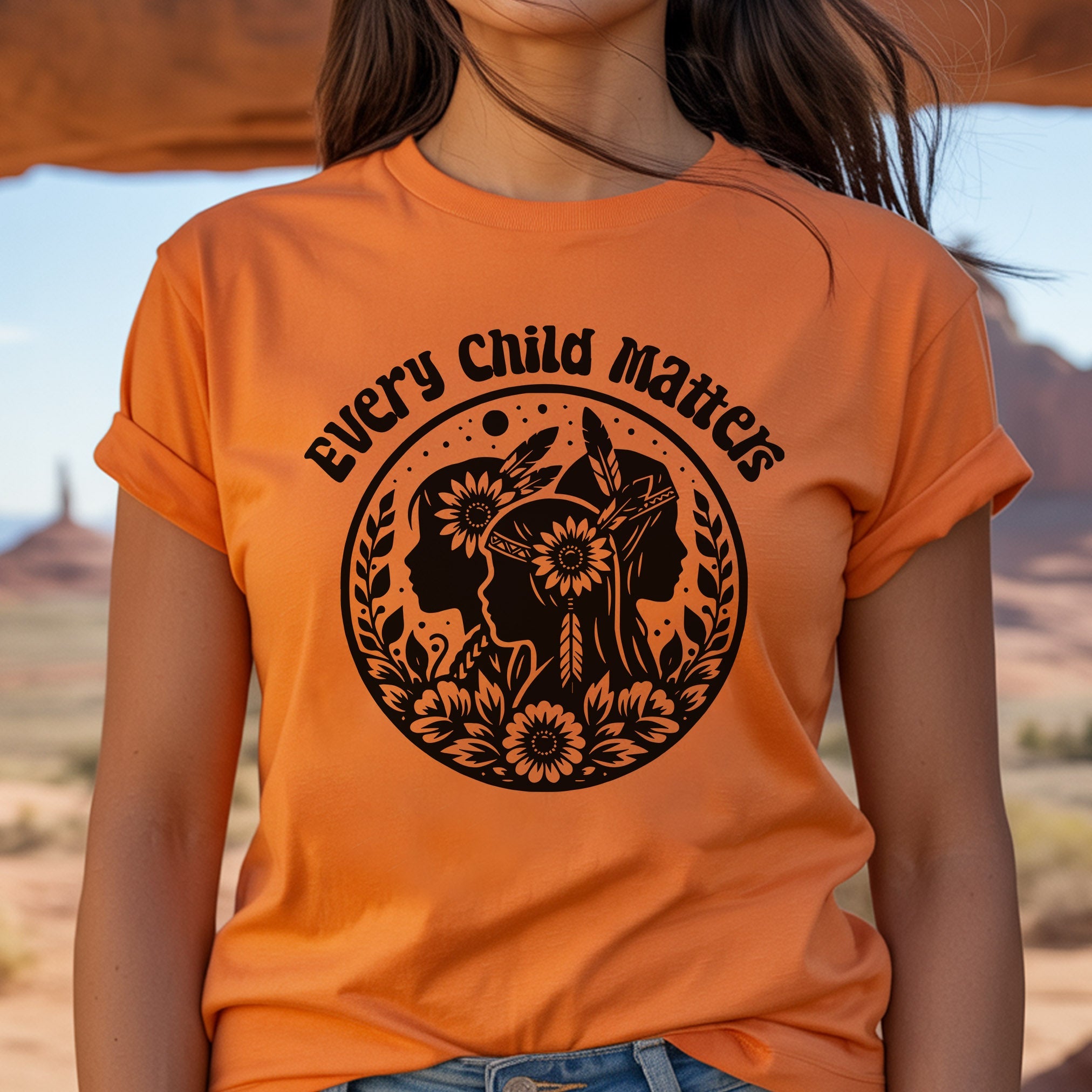 Every Child Matters Indigenous Silhouette Floral For Orange Shirt Day Unisex T-Shirt/Hoodie/Sweatshirt