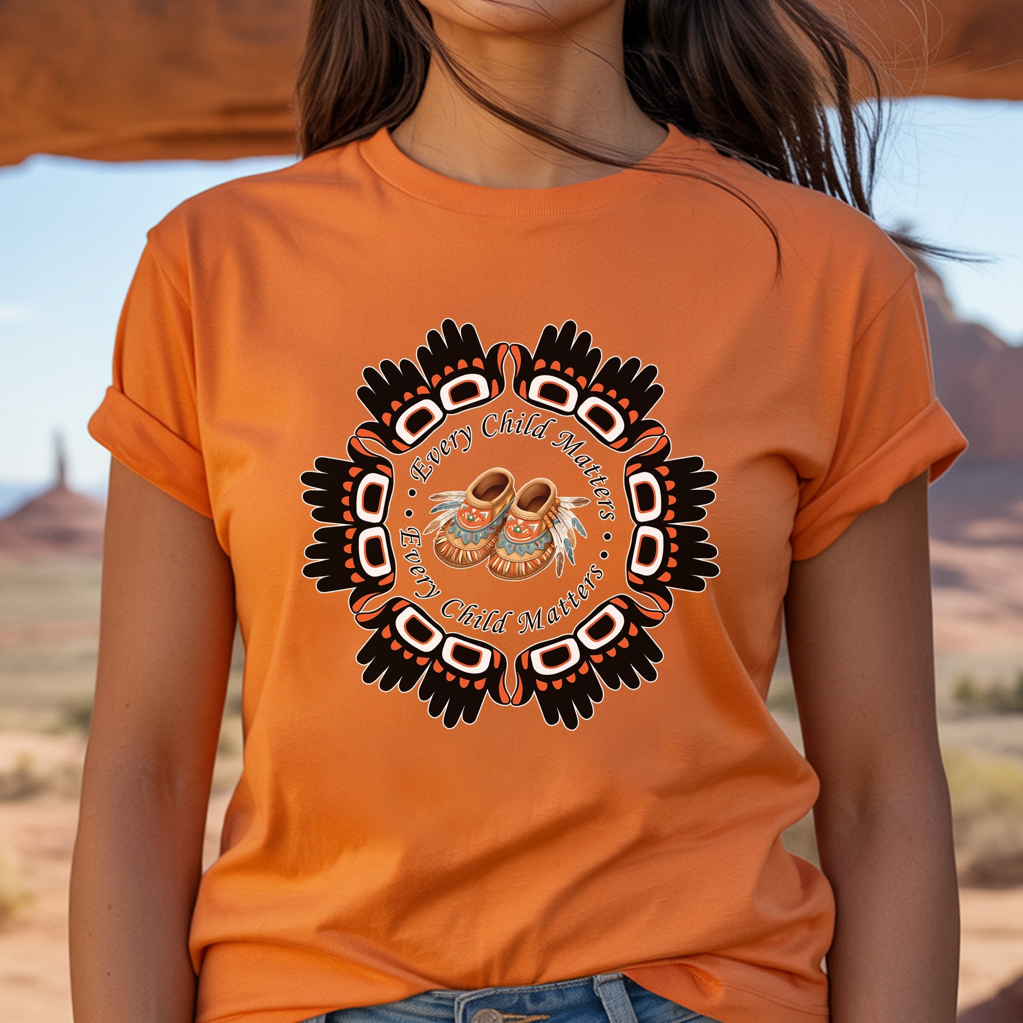 Every Child Matters Moccasins & Indigenous Feather Design Unisex T-Shirt/Hoodie/Sweatshirt