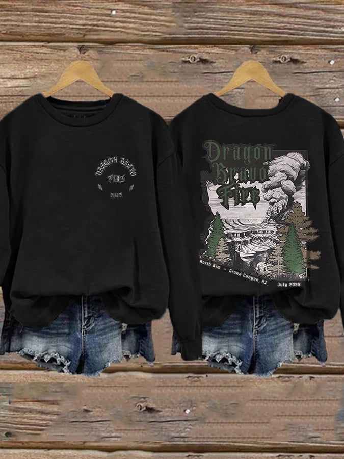 Retro Dragon Bravo Fire North Rim Grand Canyon, AZ July 2025 Print Sweatshirt