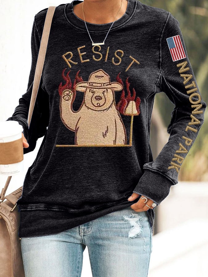 Women's Protect Our National Parks Print Round Neck Sweatshirt