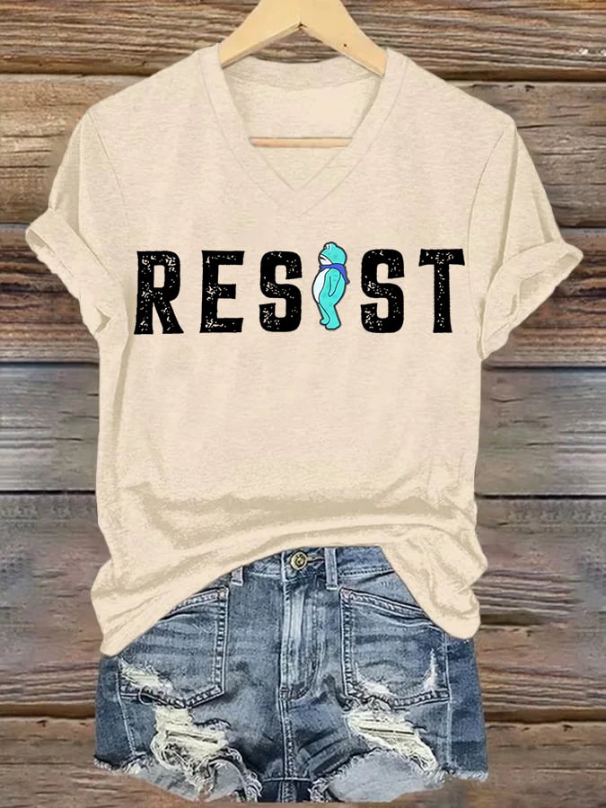 V-neck Women's Portland Frog resist Print T-Shirt