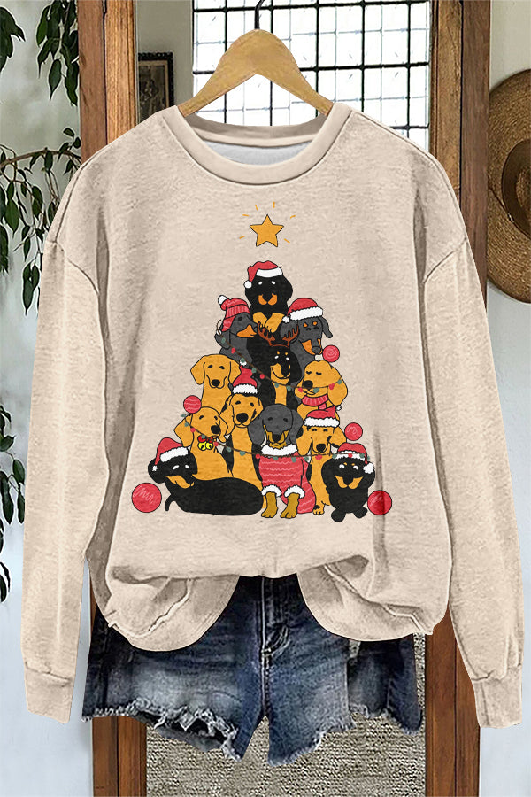 Cute Christmas Tree Dog Print Sweatshirt