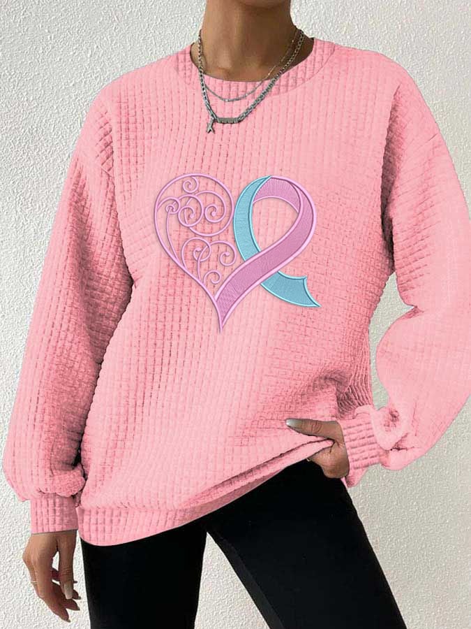 Women's Pink Heart Checkered Sweatshirt