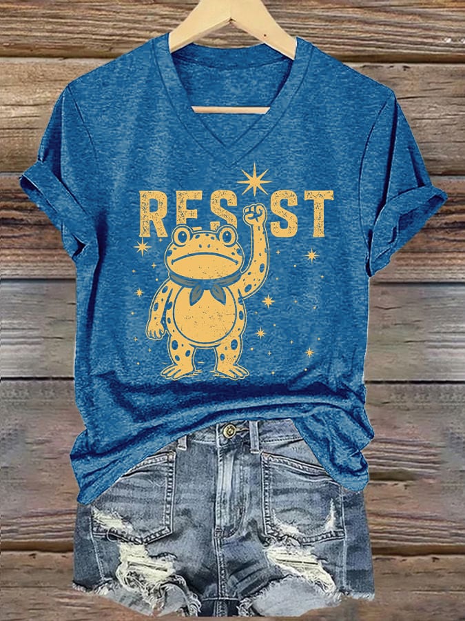 Women's Retro Resist Frog Print T-Shirt
