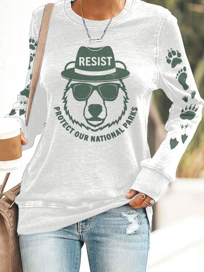 Women's Protect Our National Parks Print Round Neck Sweatshirt