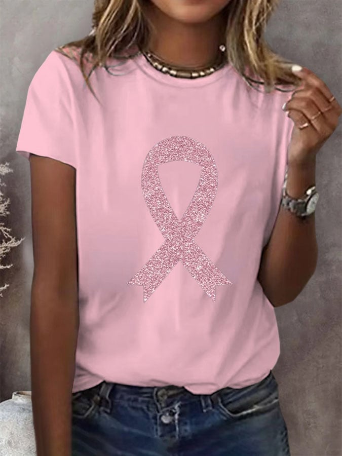 Women's Breast Cancer Awareness Print Casual T-Shirt
