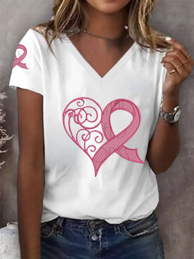 Women's Breast Cancer Awareness Print T-Shirt