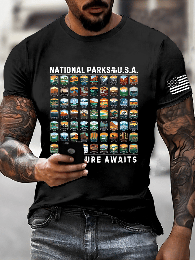 Men's National Parks Of The USA Printed Casual T-Shirt