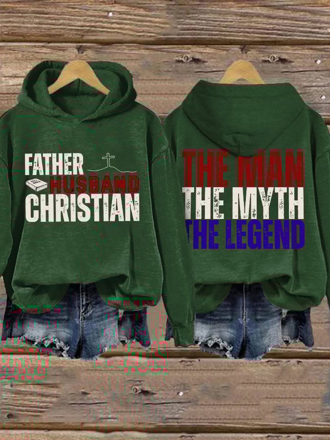 Retro Father Husband Christian The Man The Myth The Legend Print Hoodie