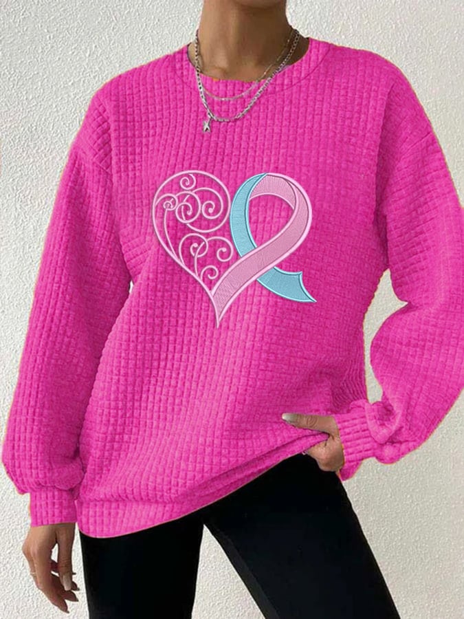 Women's Pink Heart Checkered Sweatshirt