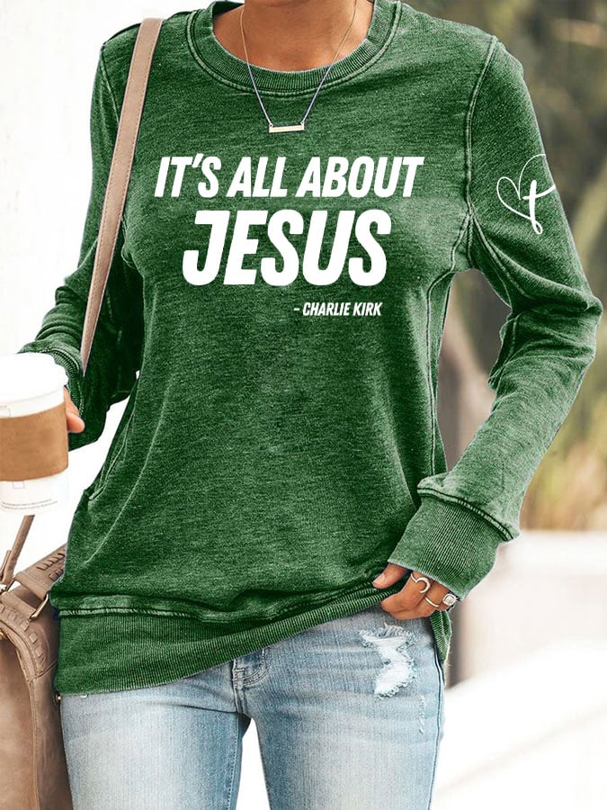Retro It's All About Jesus Print Sweatshirt