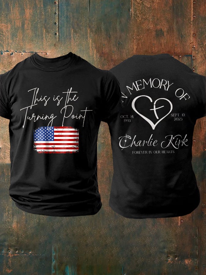 Men's Retro This Is The Turning Point In Memory Of Forever In Our Hearts Print T-Shirt