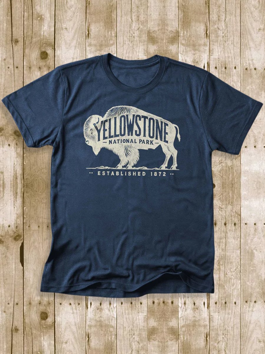 Men's 100% Cotton Yellowstone National Park Crew Neck Short Sleeve T-Shirt