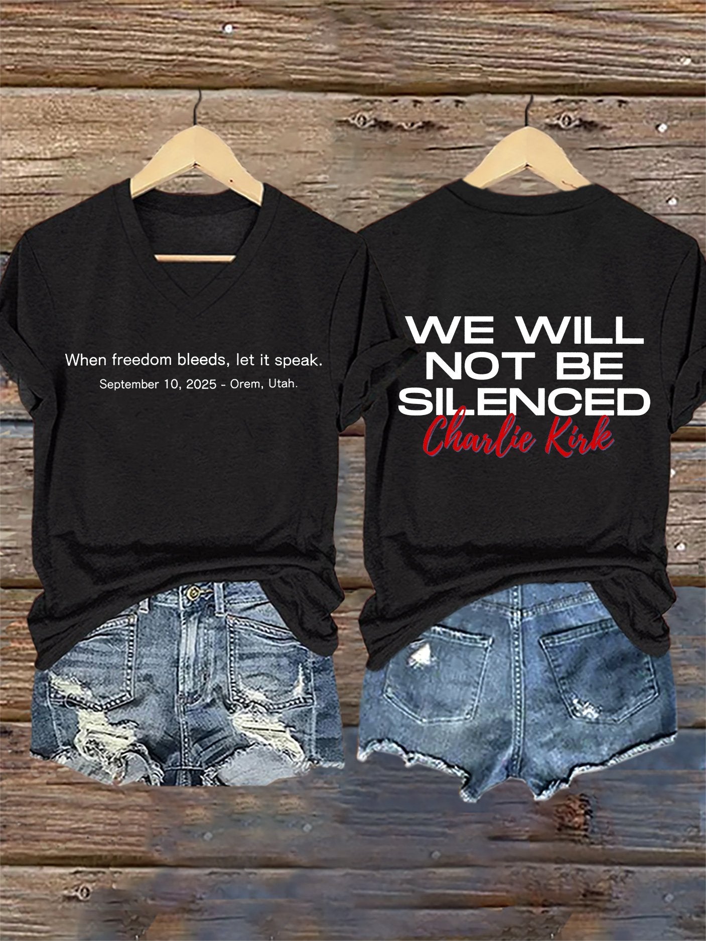 V-Neck Retro When Freedom Bleeds, Let It Speak September 10, 2025 – Orem, Utah We Will Not Be Silenced Print T-Shirt