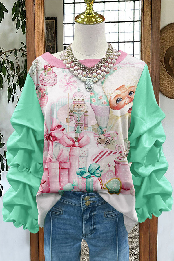 Sweet Christmas Nutcracker Print Pleated Sweatshirt
