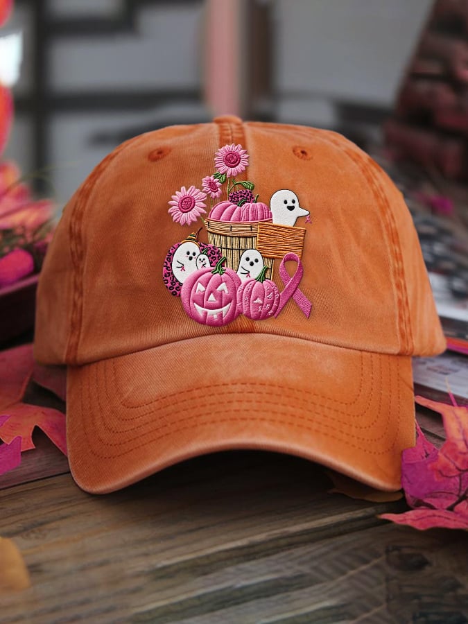 Women's casual October we wear pink ghost washed cotton hat