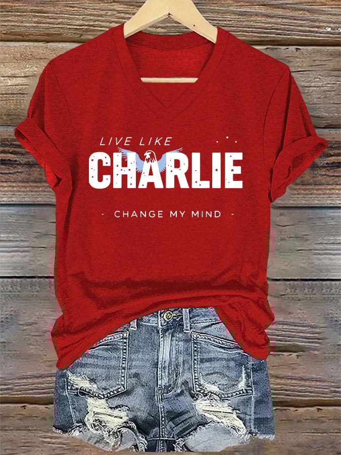 V-Neck Retro Live Like Change My Mind Print T-Shirt