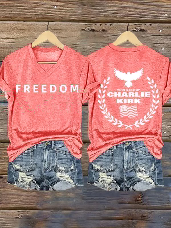 Women's Freedom American Flag Print Casuasl T-shirt