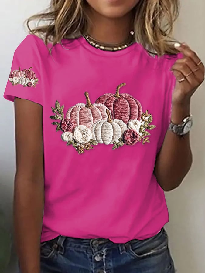 Women's Casual Pink Pumpkin T-Shirt