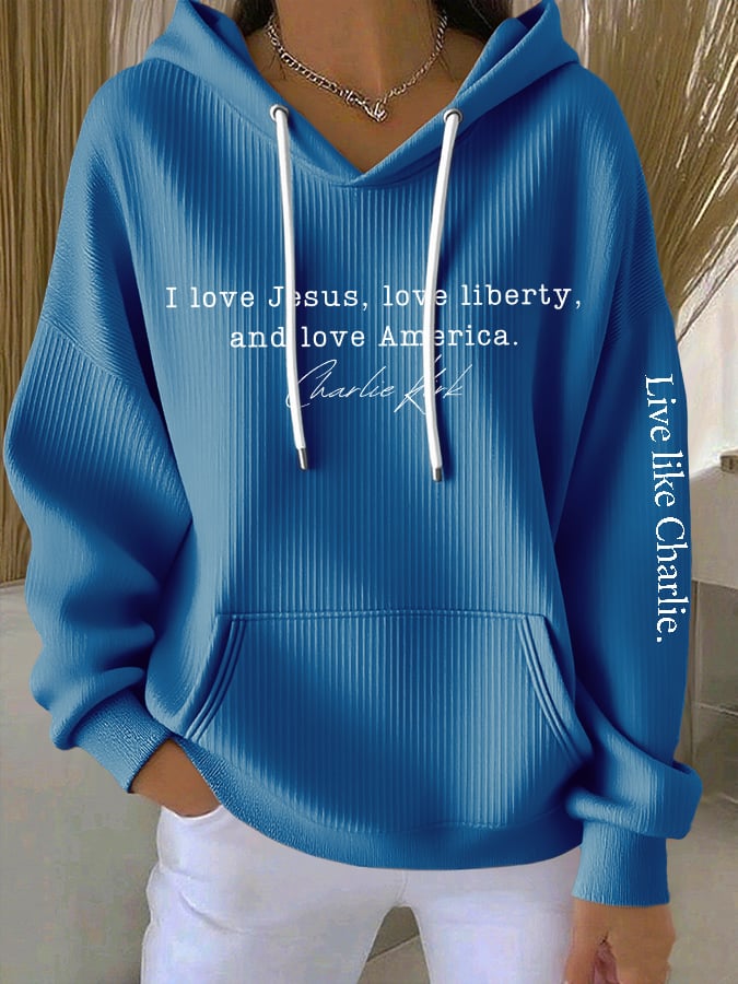 Retro Live Like I Love Jesus, Love Liberty, And Love America Point Print Hoodie