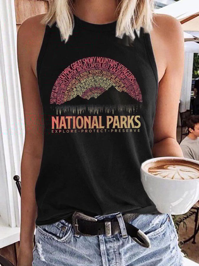 Women's National Parks Explore, Protect, Preserve Print Crew Neck Tank Top