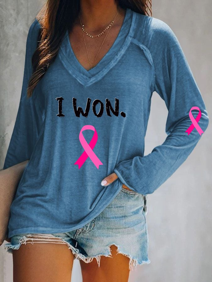 Women's Breast Cancer Survivor Printed Casual Long Sleeve T-Shirt