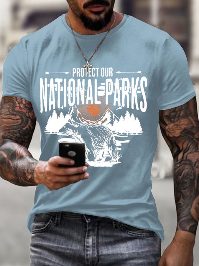 Men's Protect Our National Parks Printed Round Neck T-Shirt