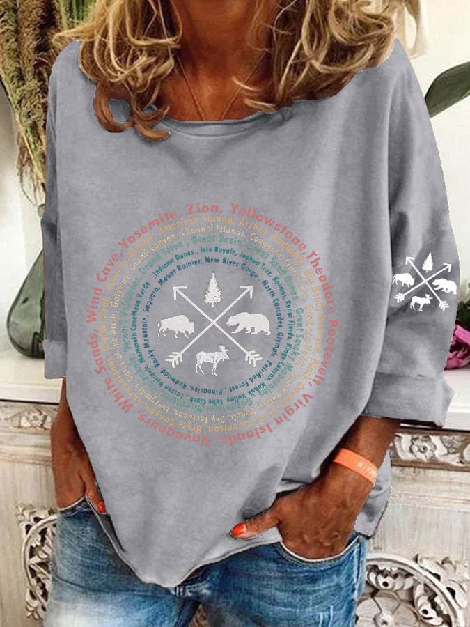 Women's Hotspots 63 National Parks Explore, Protect, And Preserve Printed Casual Sweatshirts