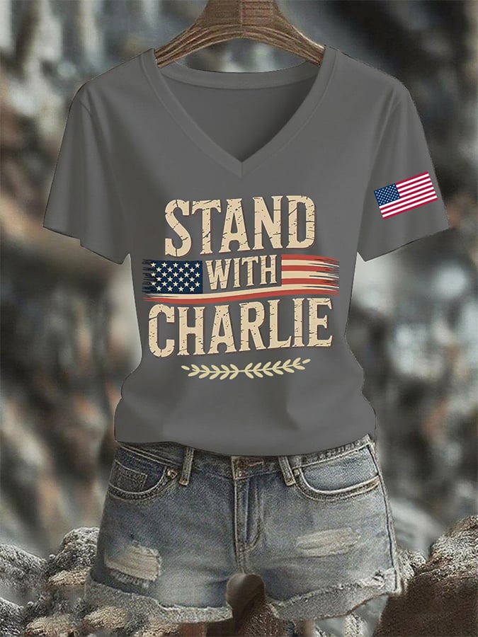 Women's Stand With Charlie Kirk Print T-Shirt