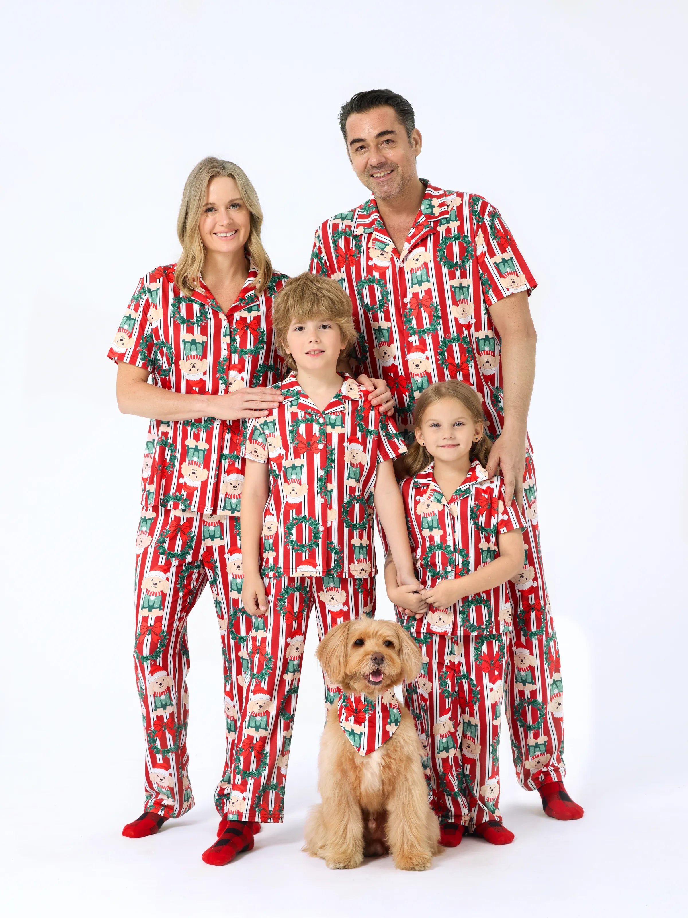Christmas Matching Family Pajamas Set Christmas Doggy Print Red PJS Red