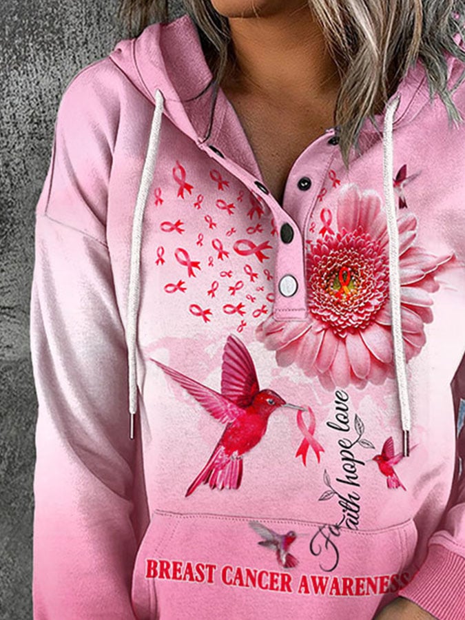 Faith Hope Love Breast Cancer Awareness Printed Hoodie