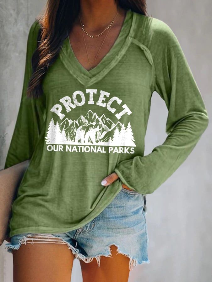 Women's Protect Our National Parks Print V Neck T-Shirt