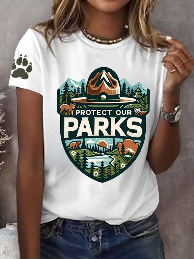 Women's Protect Our National Parks Print Round Neck T-Shirt