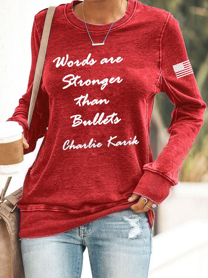 Women's Words Are Stronger Than Bullets Print Round Neck Sweatshirt